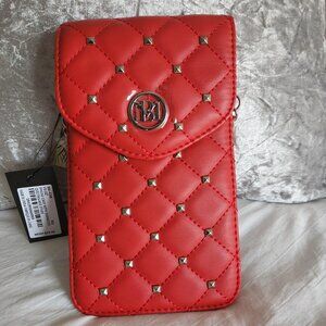 Badgley Mischka NWT Red Phone Case w/diamond quilting, strap, studs